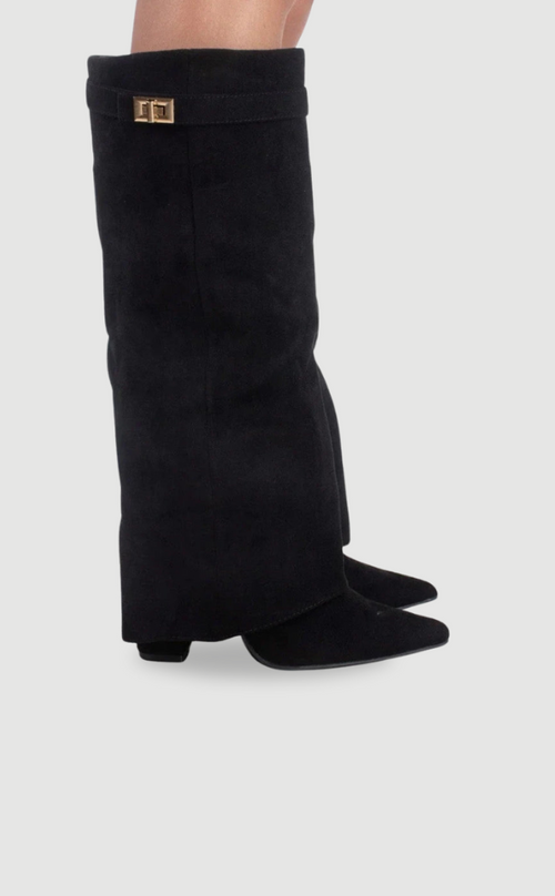 Elegant Women's Knee-High Suede Boots - Black, Beige, Brown, Leather, Size Variants